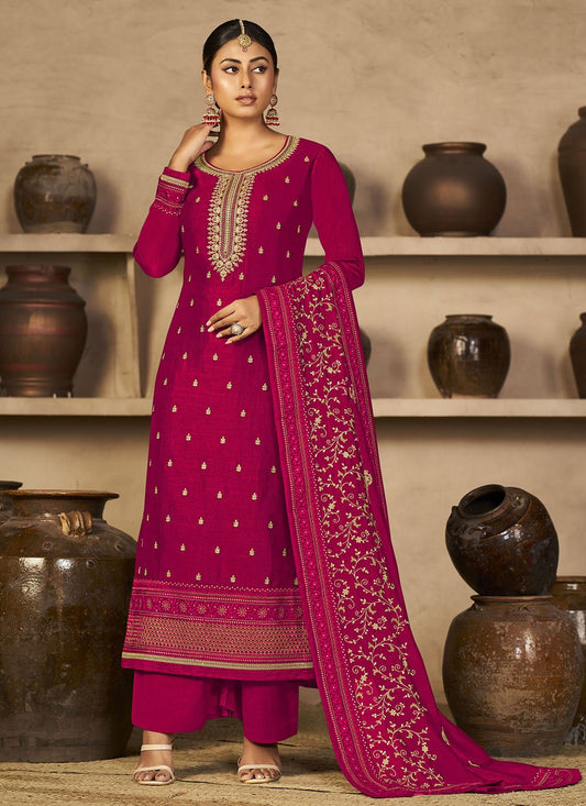 Salwar Suit Vichitra Silk Hot Pink Cord Work Salwar Kameez