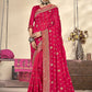 Classic Vichitra Silk Hot Pink Diamond Saree