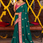 Trendy Saree Vichitra Silk Teal Embroidered Saree