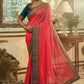 Classic Vichitra Silk Pink Embroidered Saree