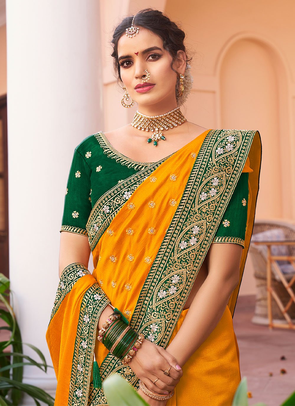 Contemporary Vichitra Silk Orange Embroidered Saree