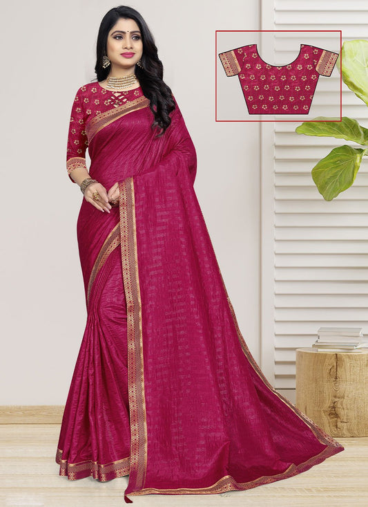 Trendy Saree Vichitra Silk Rani Fancy Work Saree