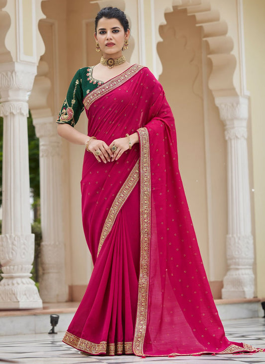 Classic Vichitra Silk Rani Dori Work Saree