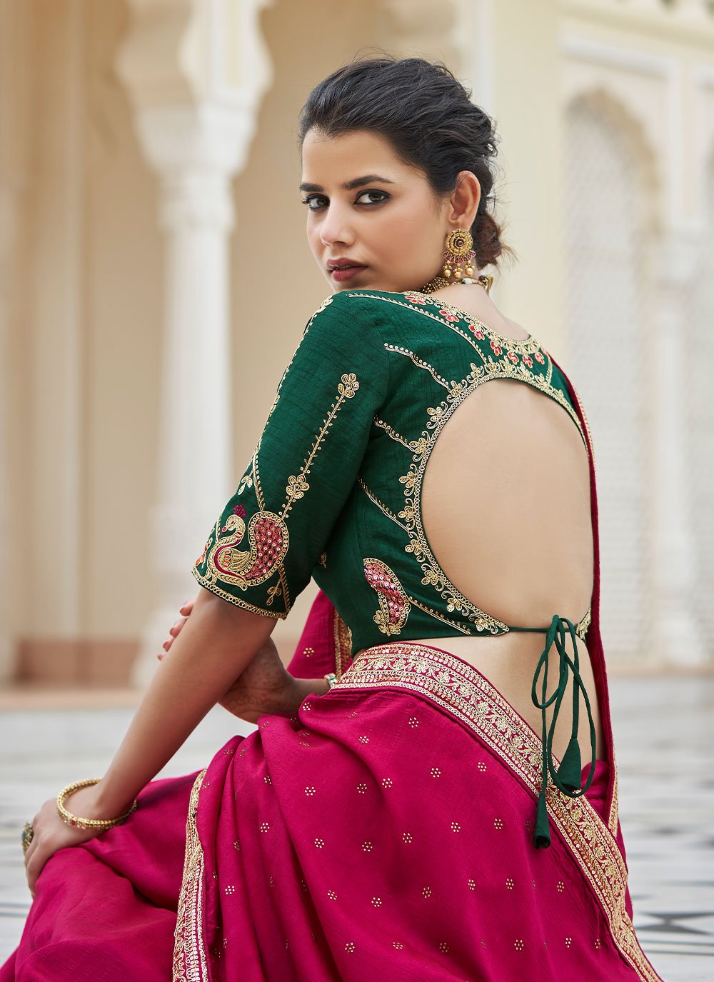 Classic Vichitra Silk Rani Dori Work Saree