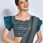 Classic Vichitra Silk Teal Embroidered Saree