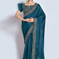 Classic Vichitra Silk Teal Embroidered Saree