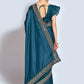 Classic Vichitra Silk Teal Embroidered Saree