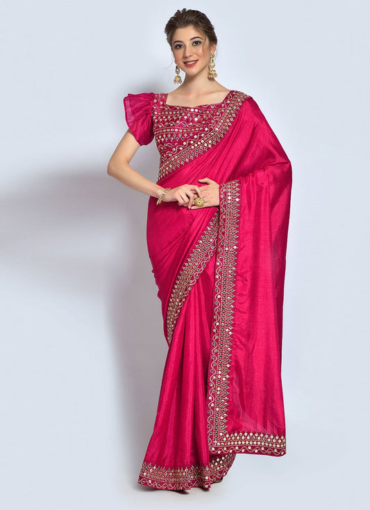 Trendy Saree Vichitra Silk Rani Embroidered Saree