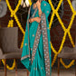 Trendy Saree Vichitra Silk Turquoise Embroidered Saree