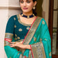 Designer Vichitra Silk Turquoise Embroidered Saree