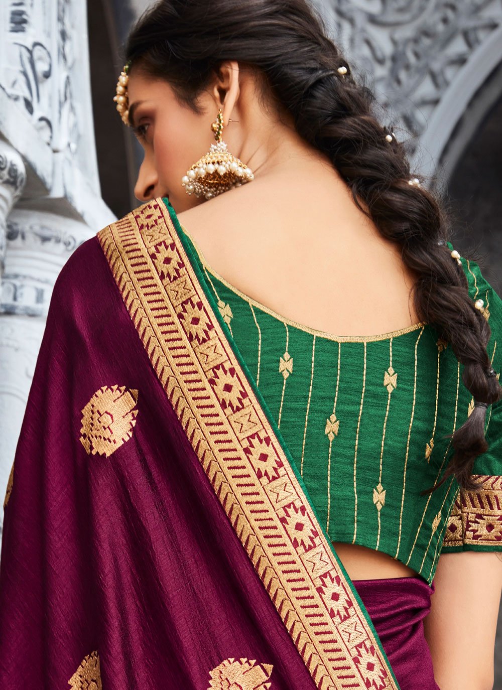 Trendy Saree Vichitra Silk Wine Embroidered Saree