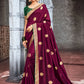 Trendy Saree Vichitra Silk Wine Embroidered Saree