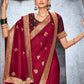 Classic Vichitra Silk Red Embroidered Saree