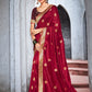 Classic Vichitra Silk Red Embroidered Saree