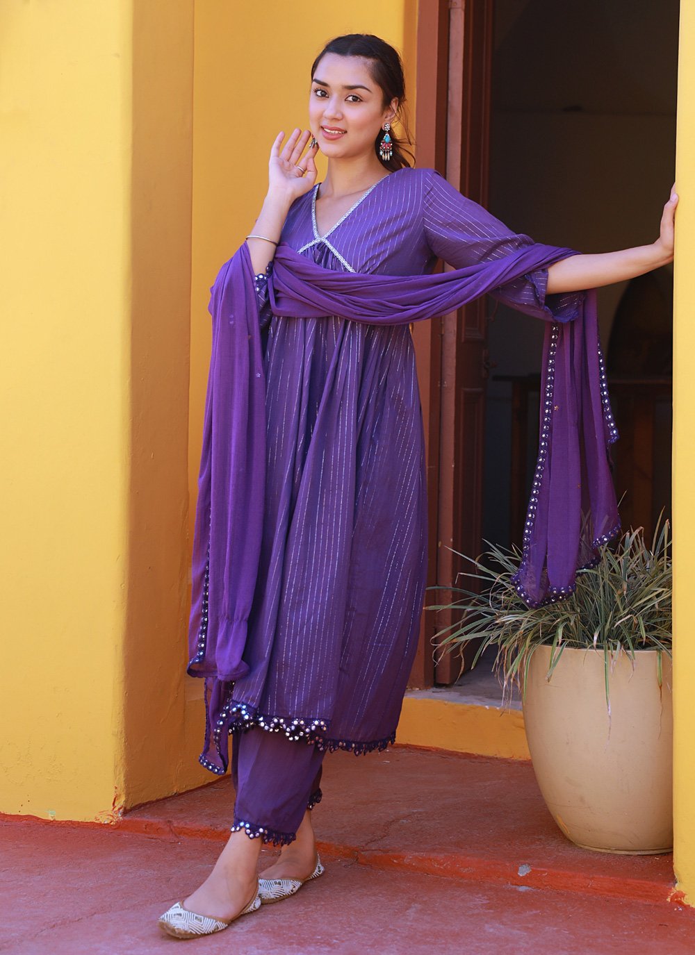 Salwar Suit Cotton Violet Fancy Work Salwar Kameez