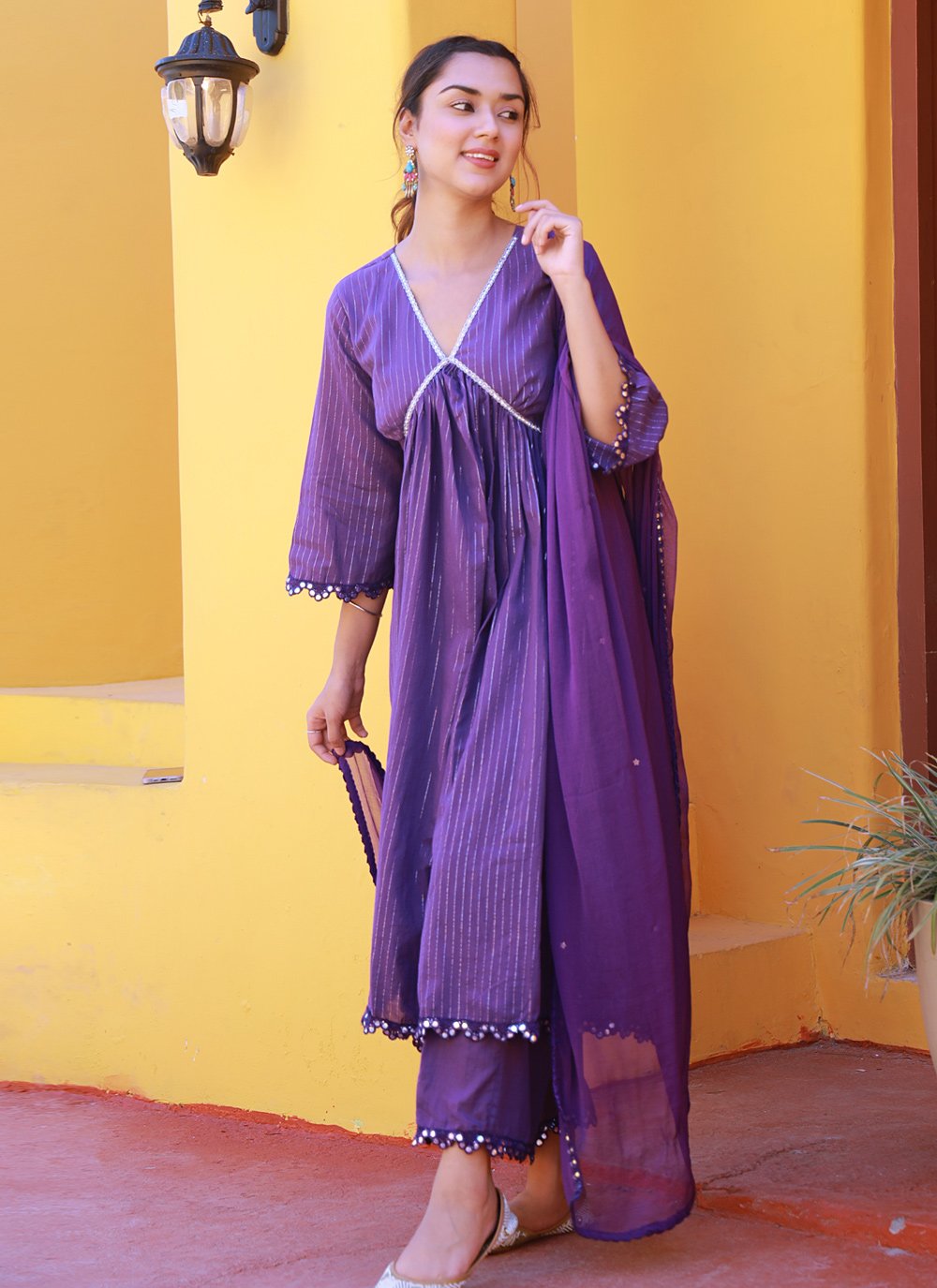 Salwar Suit Cotton Violet Fancy Work Salwar Kameez