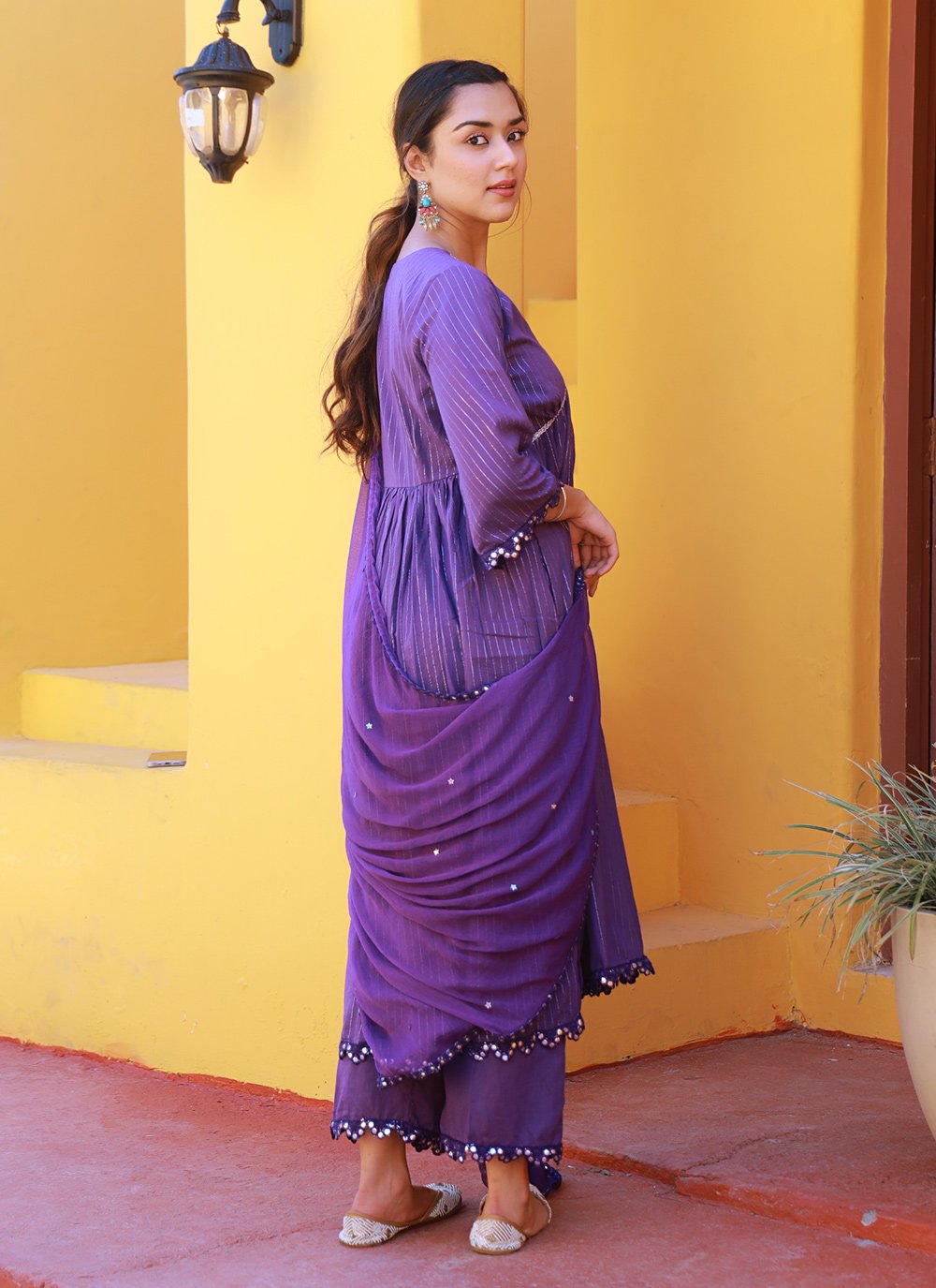 Salwar Suit Cotton Violet Fancy Work Salwar Kameez