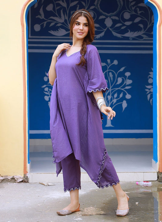 Salwar Suit Cotton Violet Fancy Work Salwar Kameez