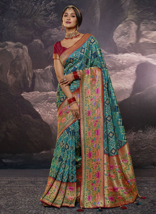 Designer Viscose Aqua Blue Weaving Saree