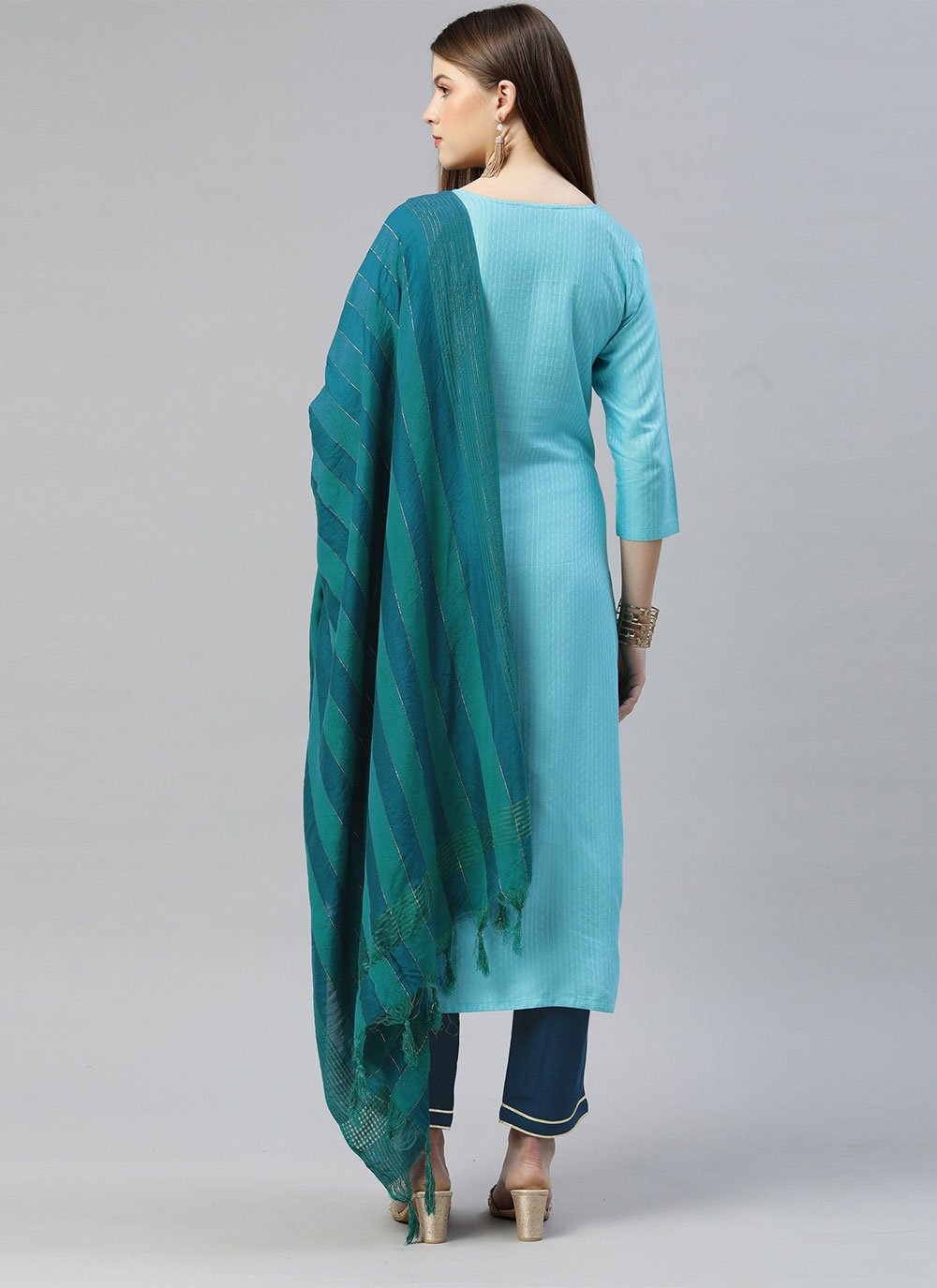 Salwar Suit Rayon Viscose Aqua Blue Embroidered Salwar Kameez