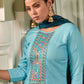 Salwar Suit Rayon Viscose Aqua Blue Embroidered Salwar Kameez