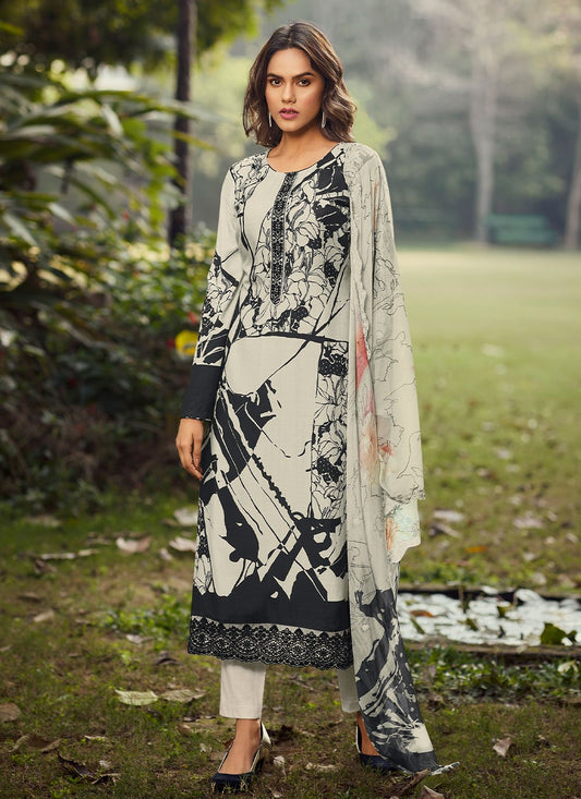 Salwar Suit Muslin Viscose Black White Digital Print Salwar Kameez