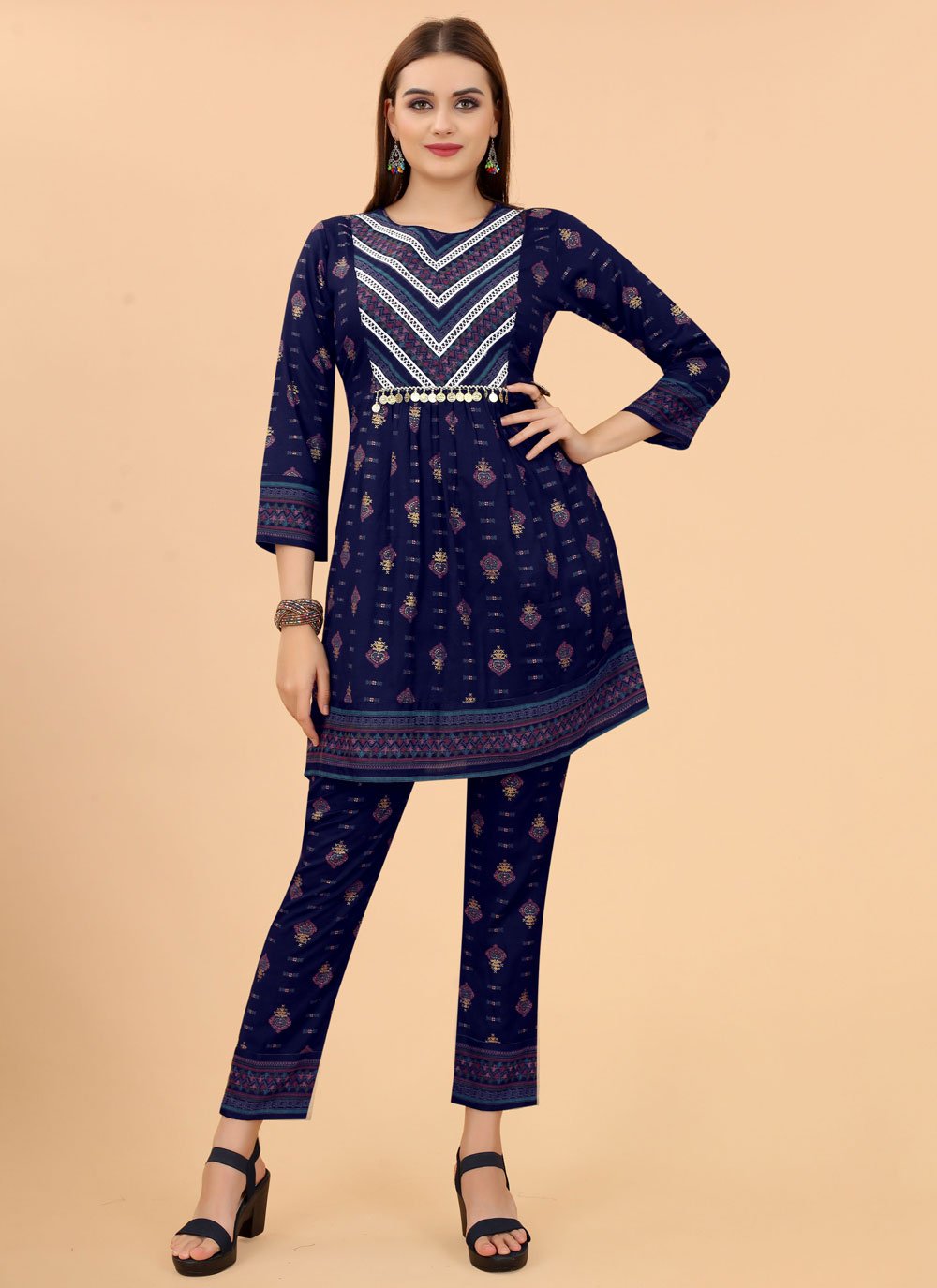 Party Wear Kurti Viscose Blue Print Kurtis