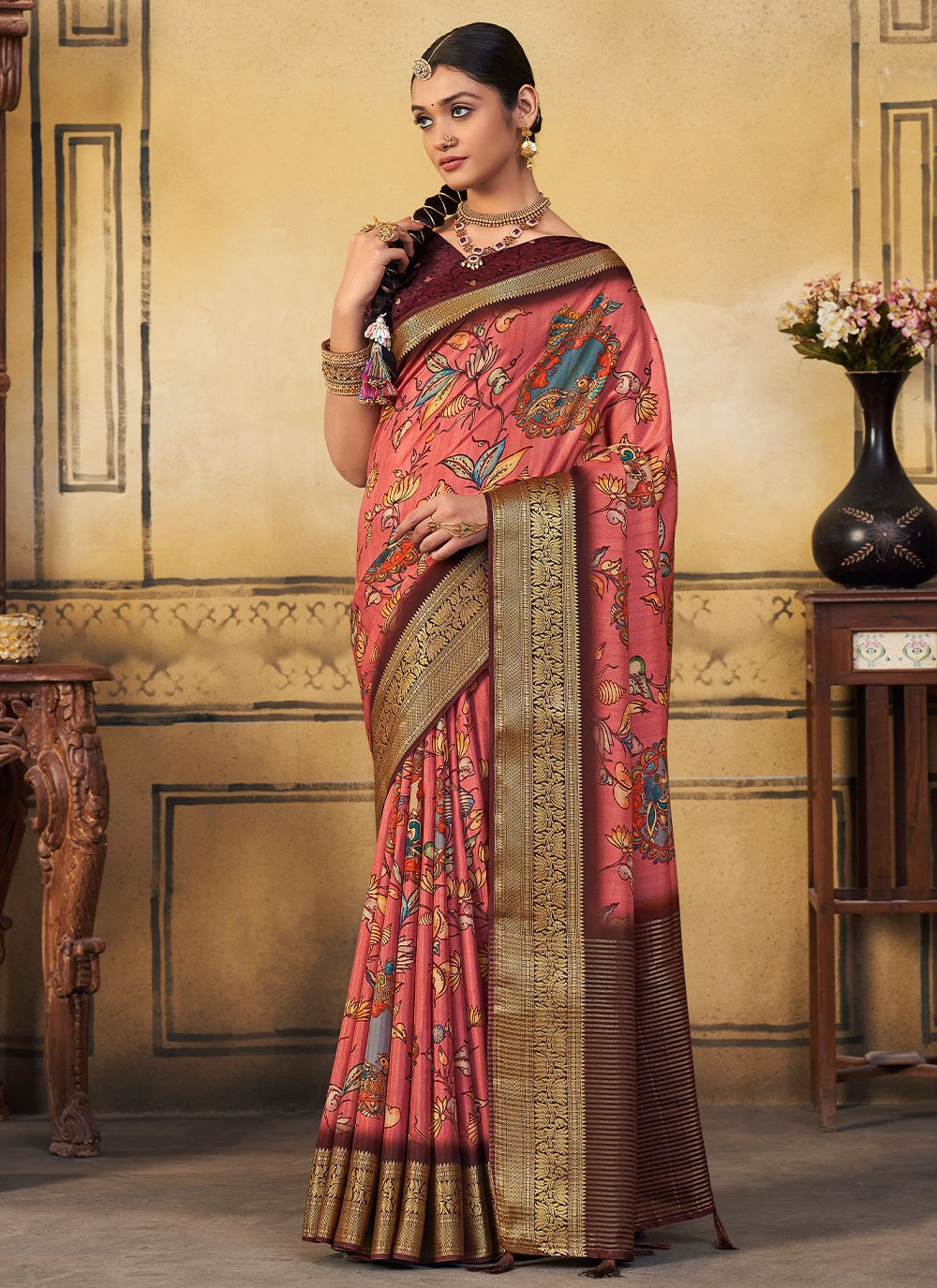 Trendy Saree Viscose Pink Patch Border Saree