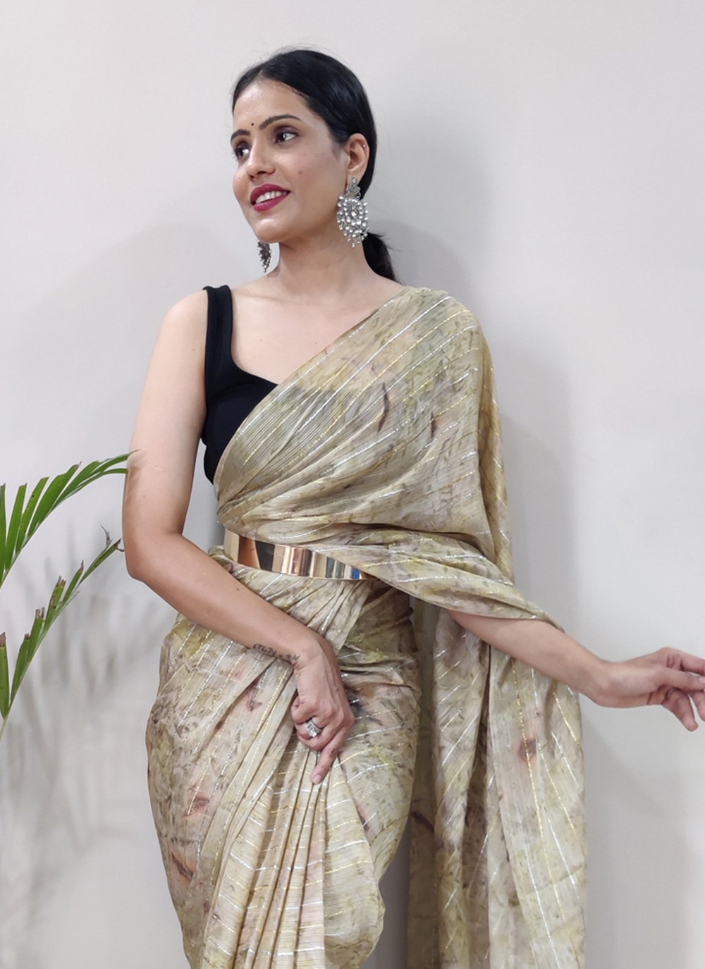 Classic Chiffon Viscose Beige Weaving Saree