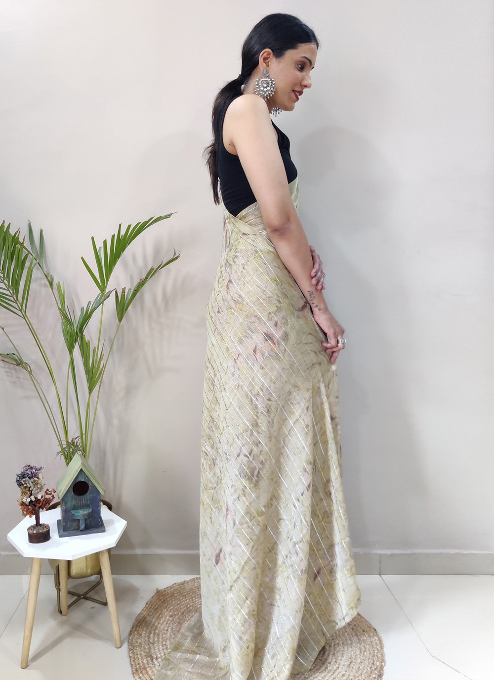 Classic Chiffon Viscose Beige Weaving Saree