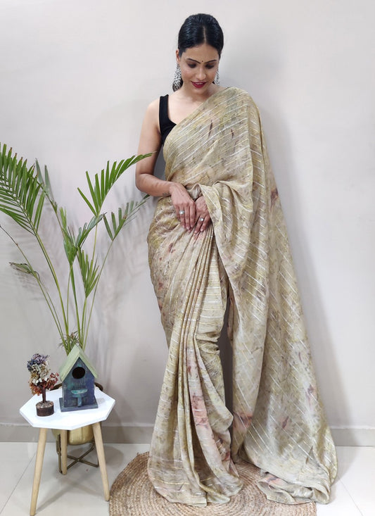 Classic Chiffon Viscose Beige Weaving Saree