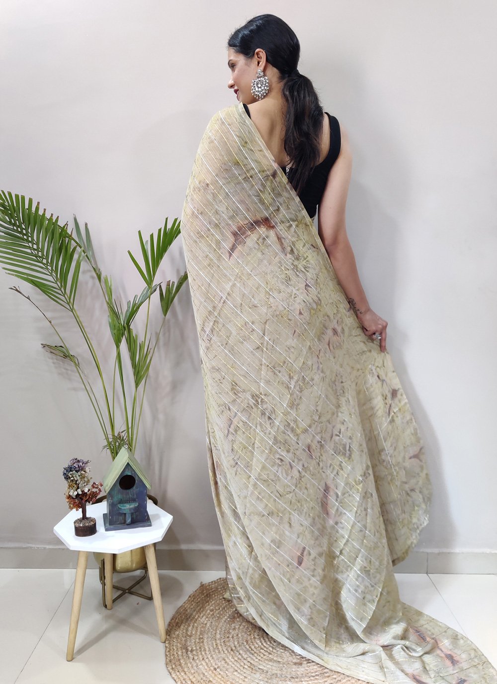 Classic Chiffon Viscose Beige Weaving Saree