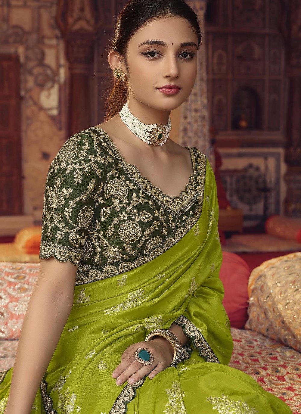 Classic Viscose Green Embroidered Saree