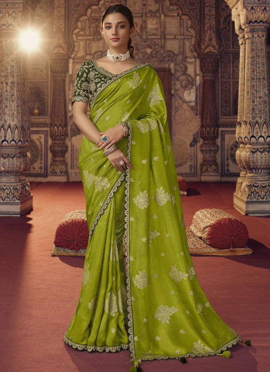 Classic Viscose Green Embroidered Saree