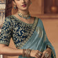 Classic Viscose Turquoise Embroidered Saree
