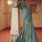 Classic Viscose Turquoise Embroidered Saree