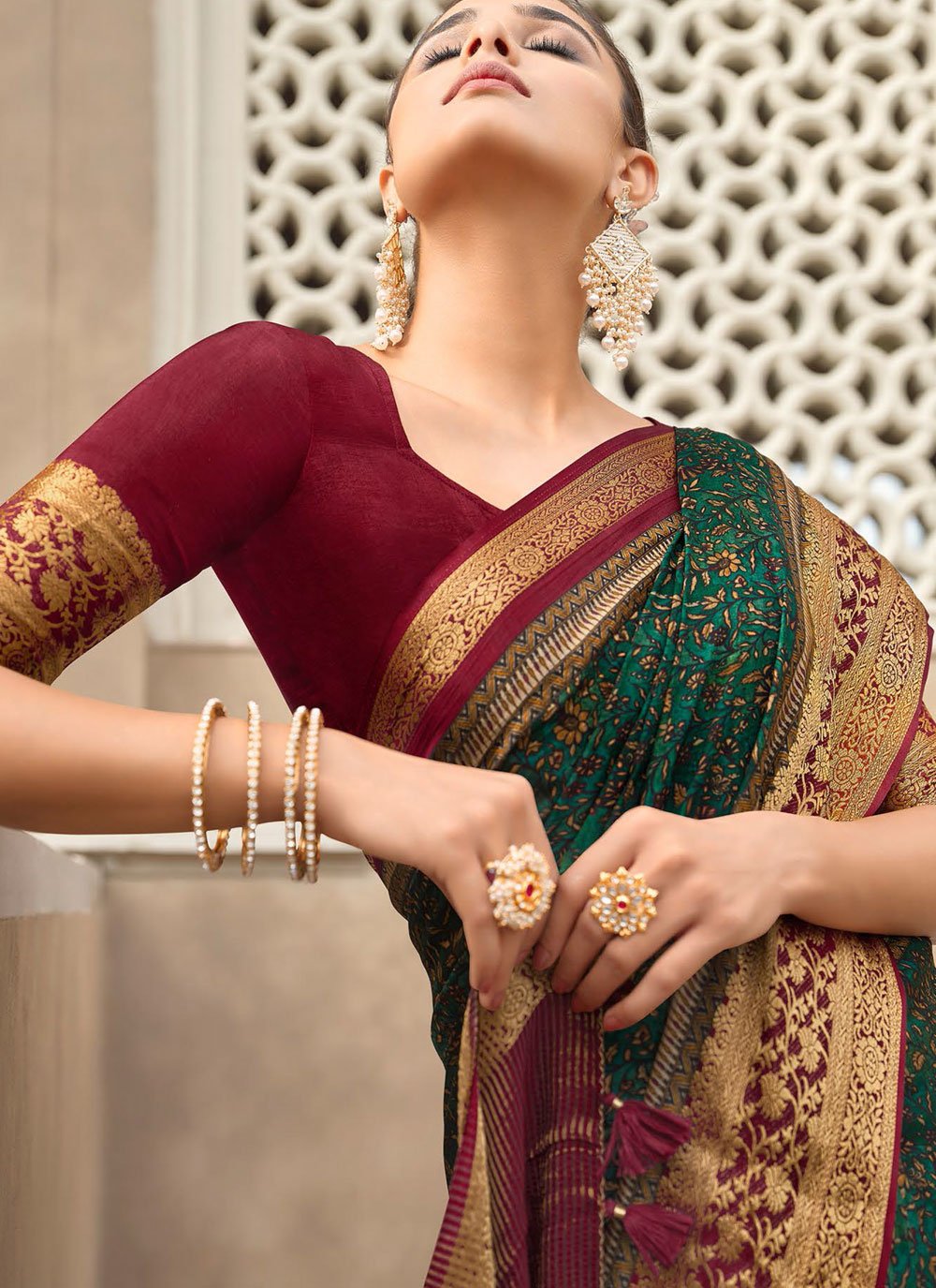 Contemporary Silk Viscose Teal Weaving Saree