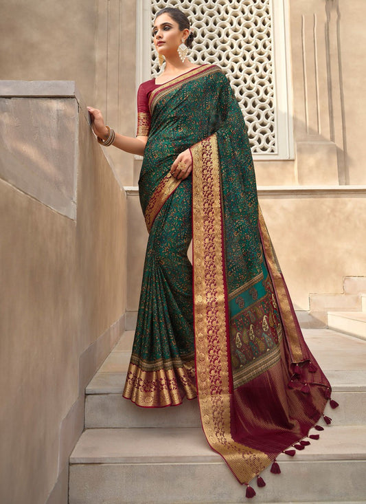 Contemporary Silk Viscose Teal Weaving Saree