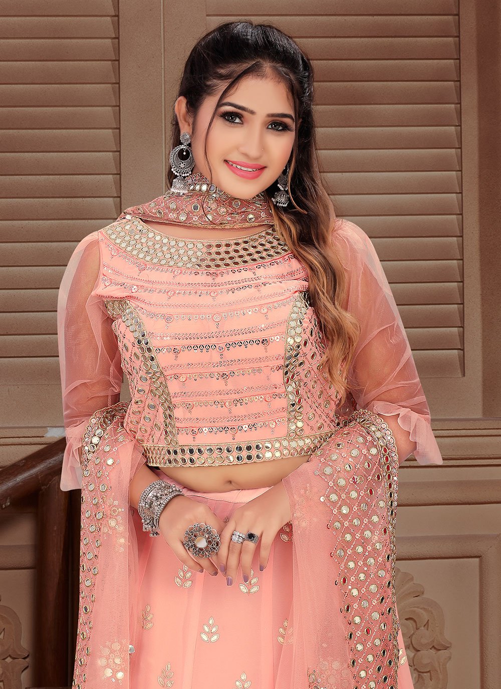 Readymade Lehenga Choli Viscose Peach Embroidered Lehenga Choli