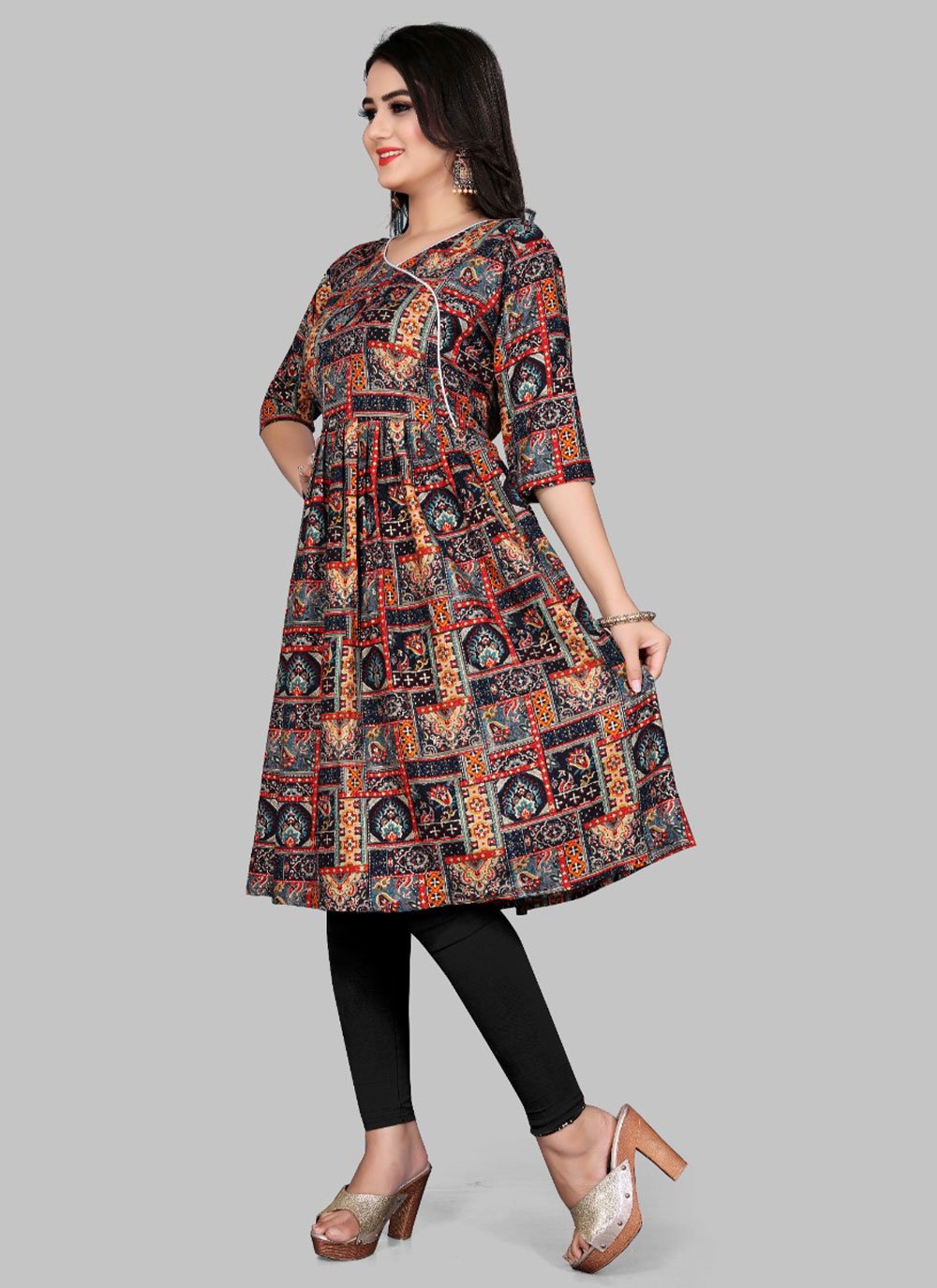 Designer Kurti Rayon Viscose Multi Colour Foil Print Kurtis