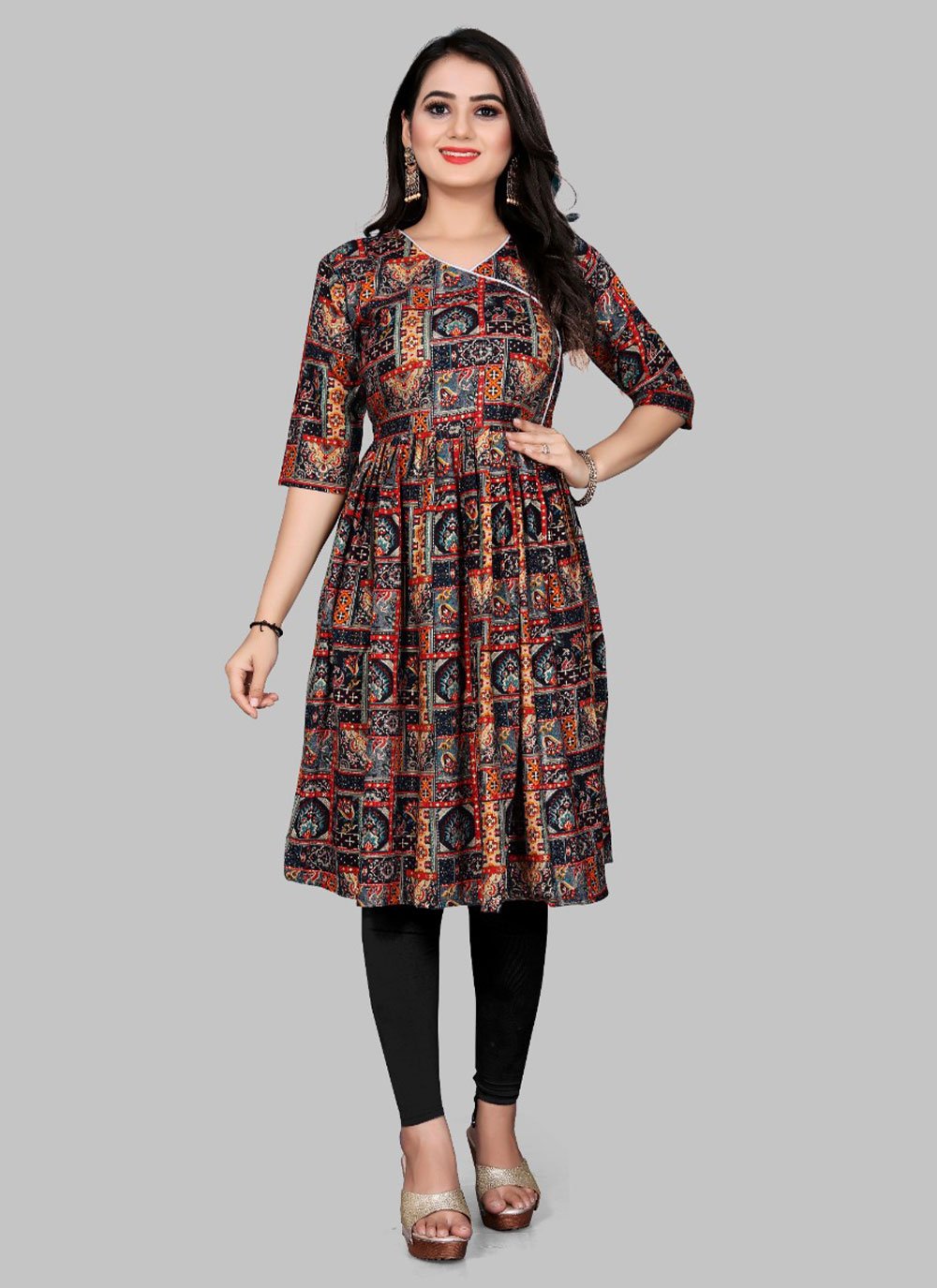 Designer Kurti Rayon Viscose Multi Colour Foil Print Kurtis