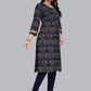 Party Wear Kurti Rayon Viscose Blue Foil Print Kurtis