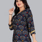 Party Wear Kurti Rayon Viscose Blue Foil Print Kurtis