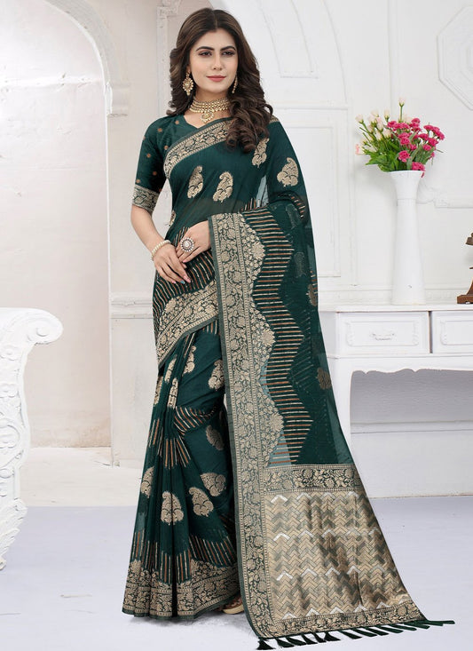 Contemporary Organza Viscose Green Booti Saree