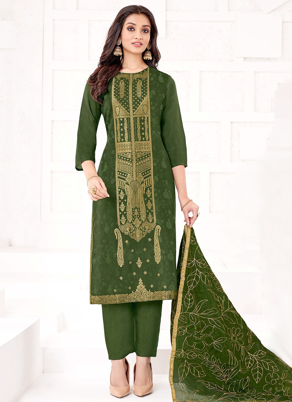Pant Style Suit Viscose Green Embroidered Salwar Kameez