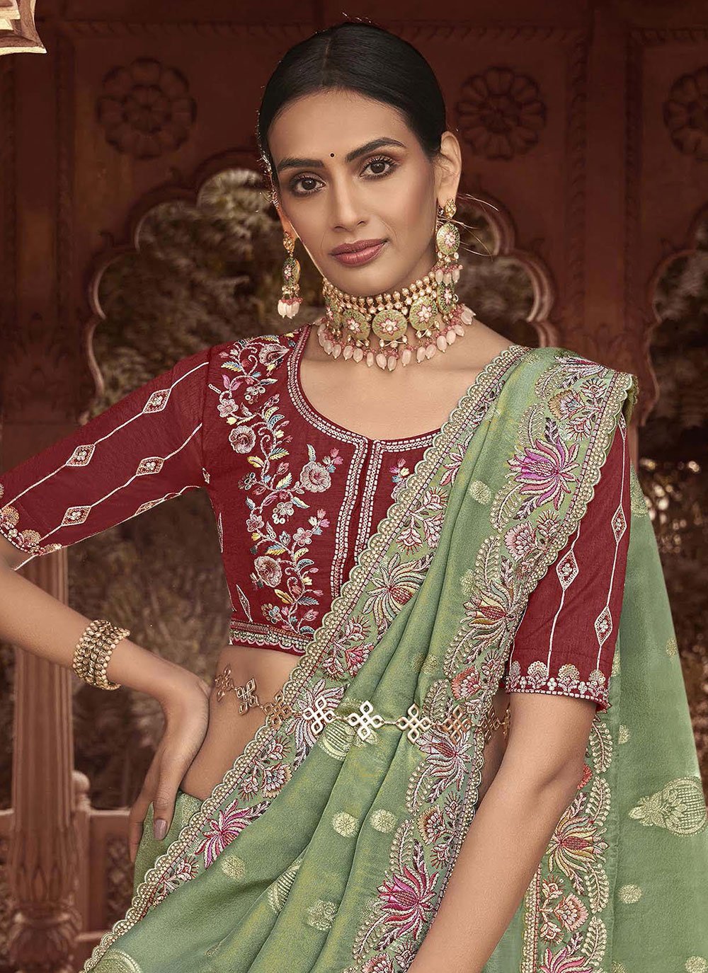 Classic Viscose Green Jacquard Work Saree