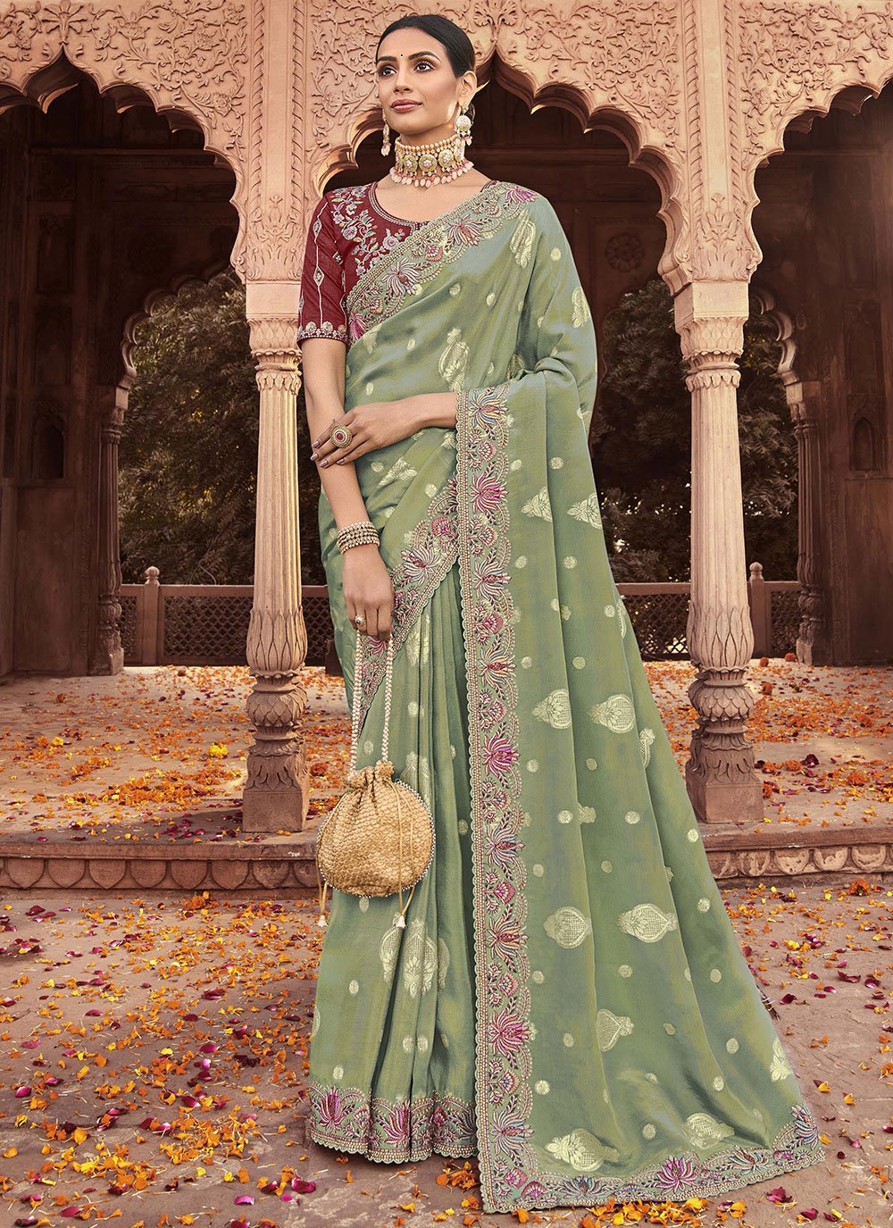 Classic Viscose Green Jacquard Work Saree