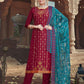 Pant Style Suit Silk Viscose Red Digital Print Salwar Kameez