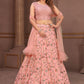 Lehenga Choli Georgette Viscose Pink Embroidered Lehenga Choli