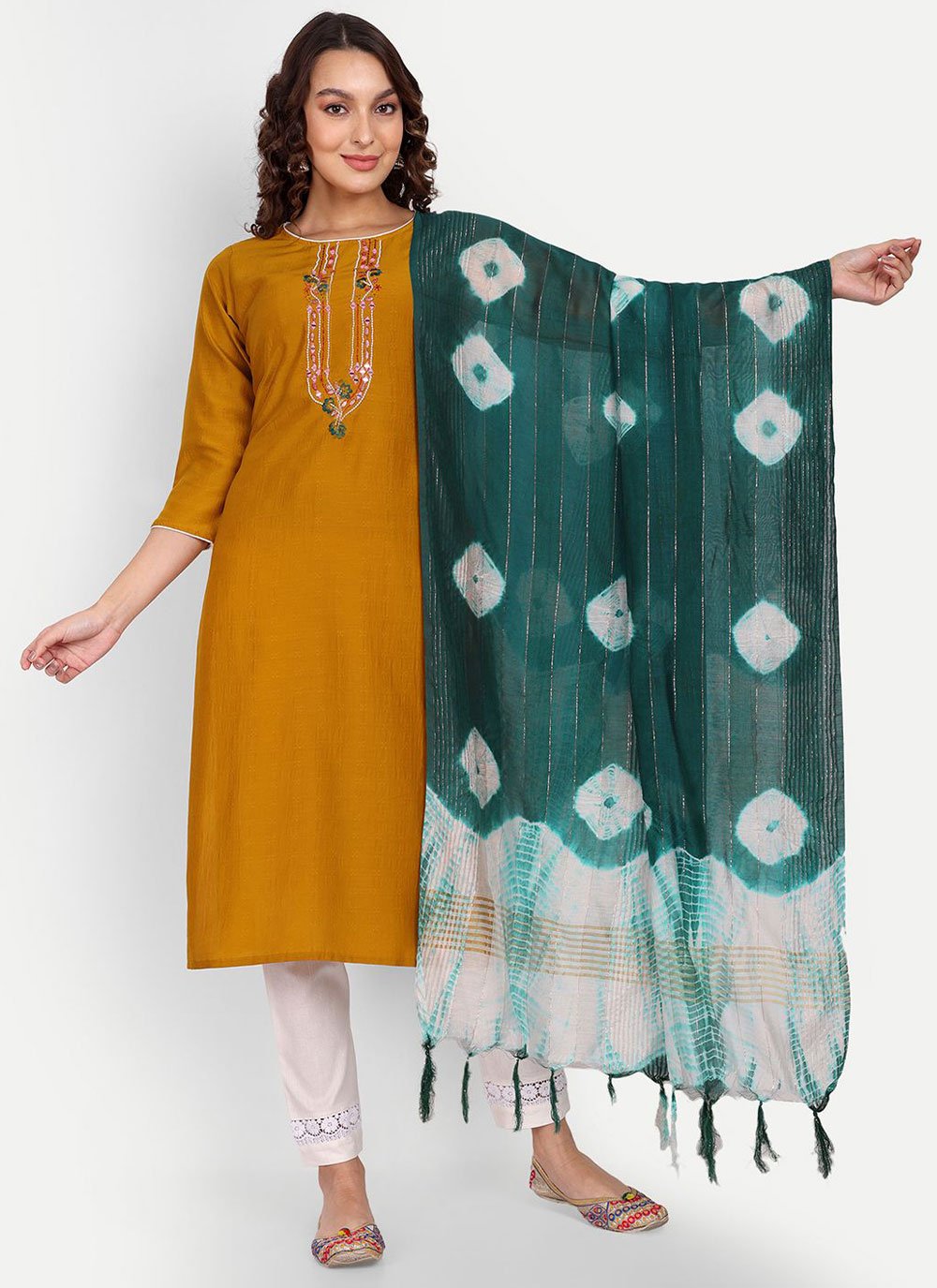 Salwar Suit Viscose Mustard Embroidered Salwar Kameez